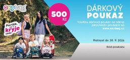 Oxybag.cz - Voucher na slevu 500 Kč. Poukaz se vztahuje na všechno zboží na e-shopu www.oxybag.cz. Platnost poukazu je od 8.6. do 30.9. 2026. Bude odeslán na email uvedený v objednávce