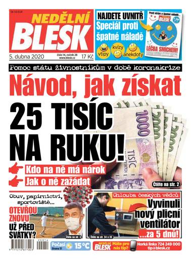 NEDĚLNÍ BLESK - 14/2020 - CZECH NEWS CENTER a. s.