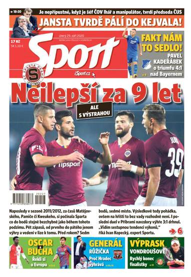 Sport - 29.9.2020 - CZECH NEWS CENTER a. s.