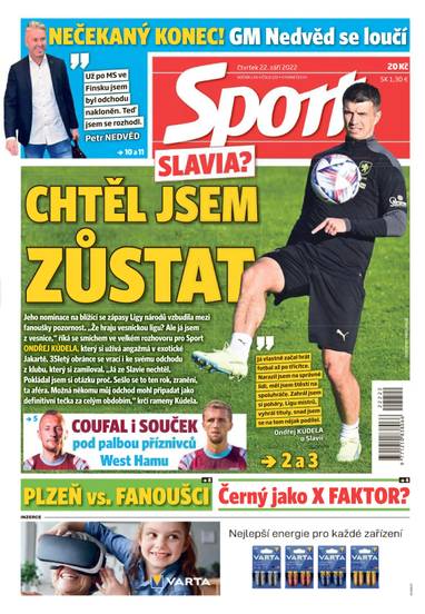 Sport - 22.9.2022 - CZECH NEWS CENTER a. s.
