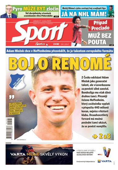 Sport - 17.8.2024 - CZECH NEWS CENTER a. s.