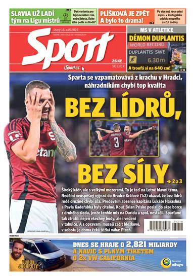 Sport - 16.9.2025 - CZECH NEWS CENTER a. s.