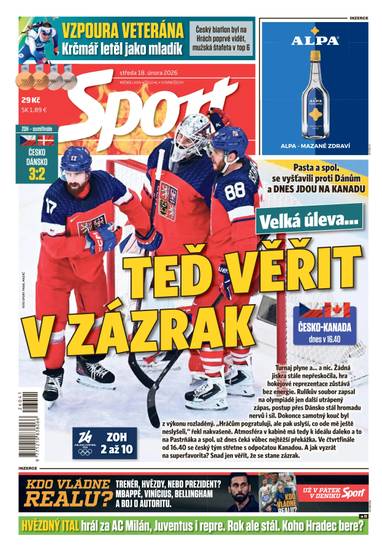 Sport - 18.2.2026 - CZECH NEWS CENTER a. s.